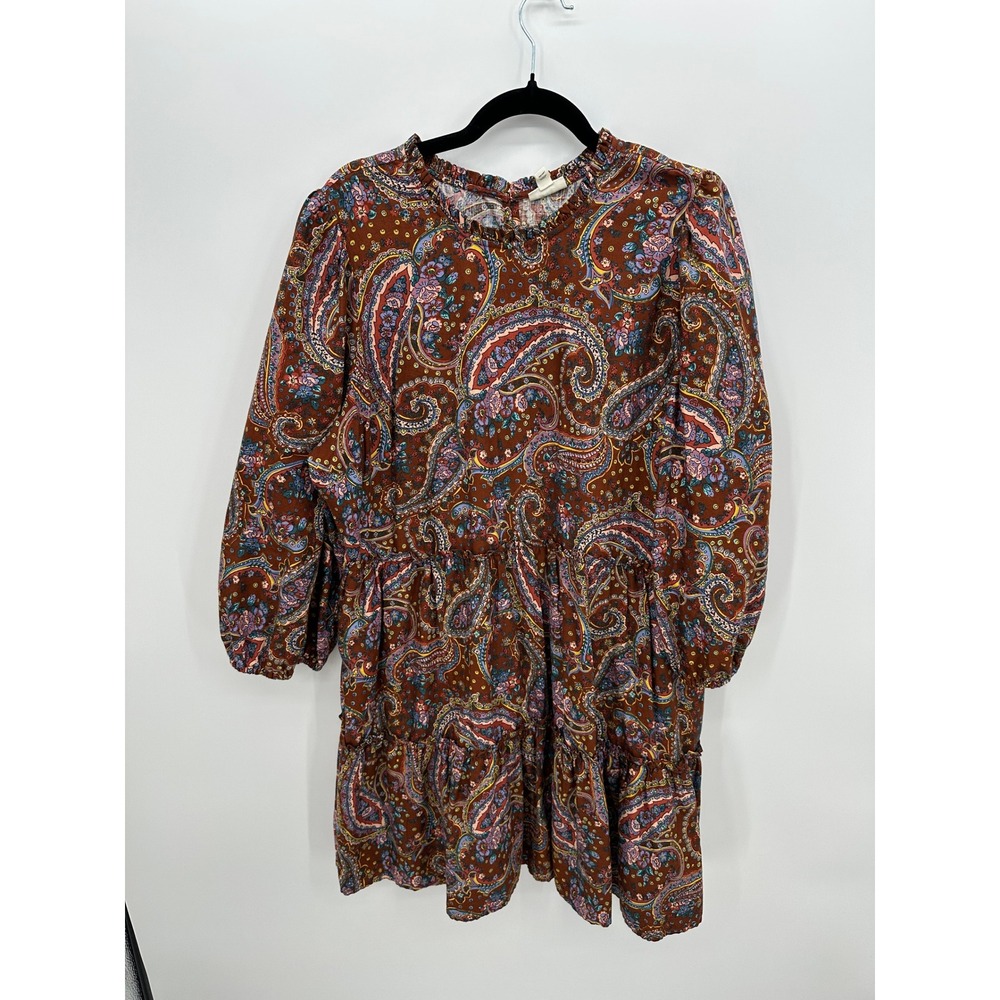 a.n.a Paisley Babydoll Mini Dress XL Brown Cottagecore Prairie Boho Peasant